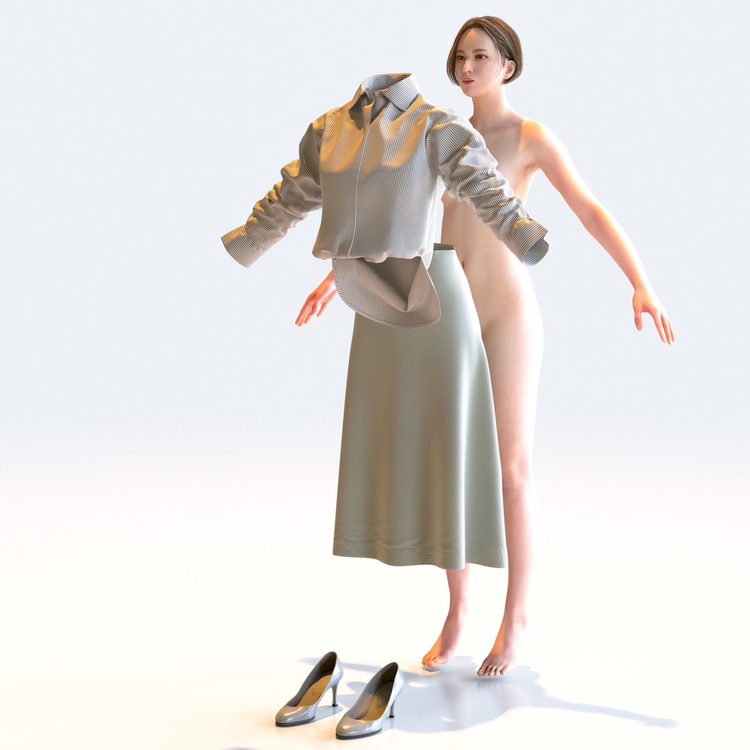 Asian Business Woman 3D Model – Realistic A-Pose Character, FBX, Blender - View 6