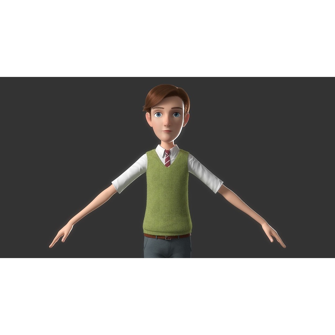 Cartoon Man 3D Model – High-Quality Character with Clothing Options, FBX - View 10
