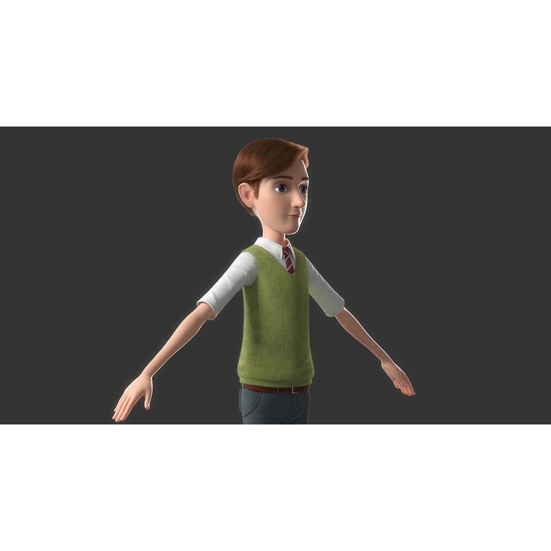 Cartoon Man 3D Model – High-Quality Character with Clothing Options, FBX - View 11