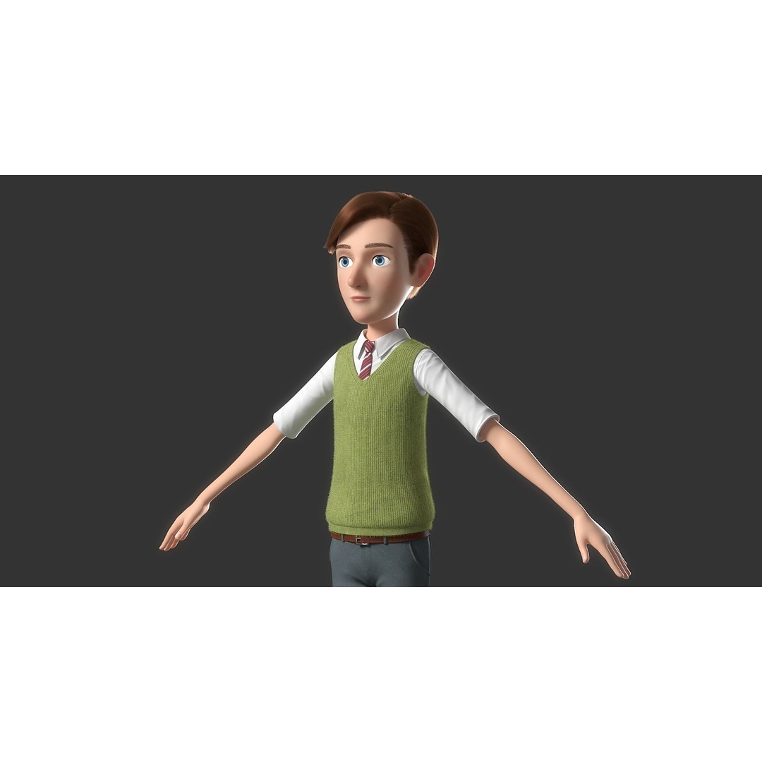 Cartoon Man 3D Model – High-Quality Character with Clothing Options, FBX - View 14