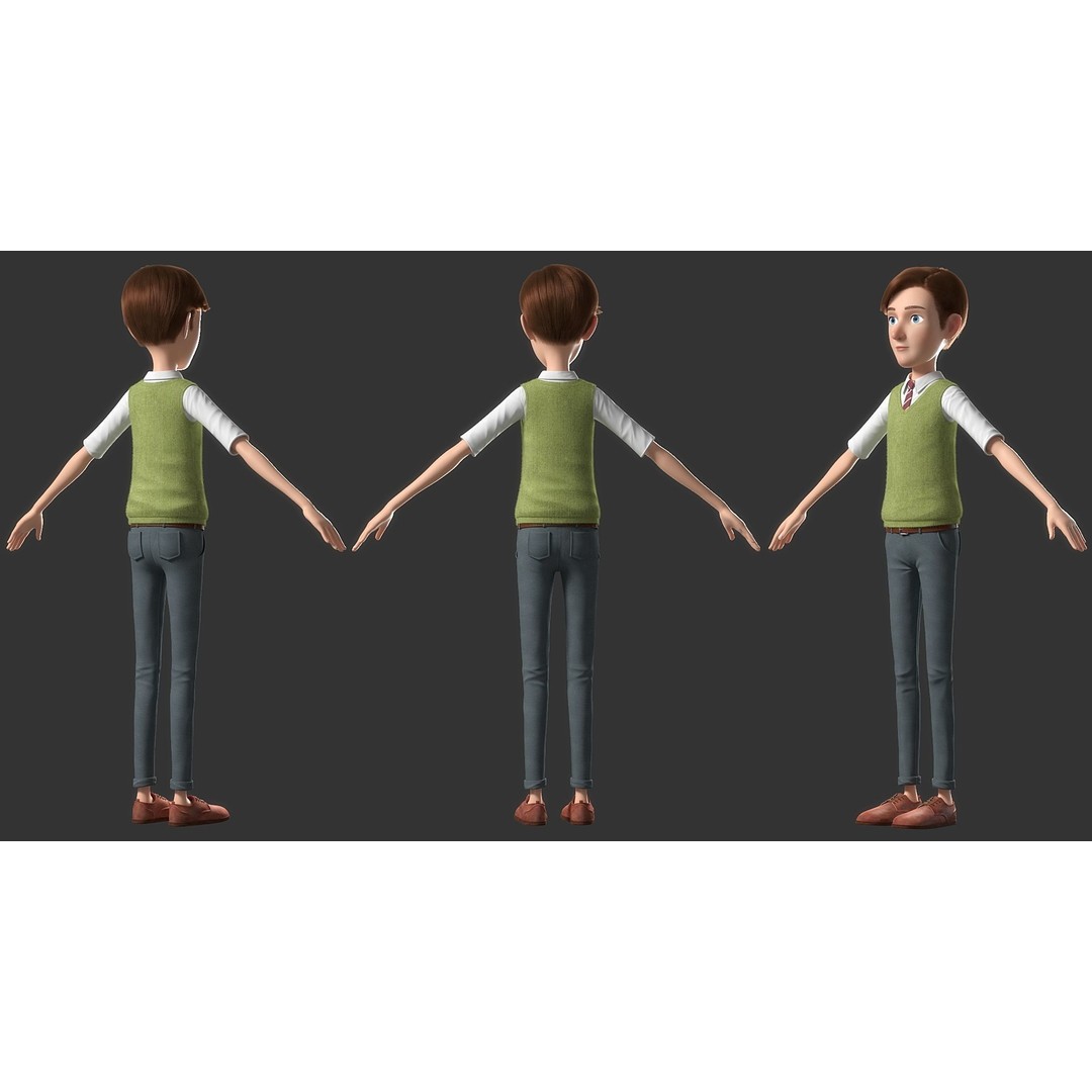 Cartoon Man 3D Model – High-Quality Character with Clothing Options, FBX - View 15