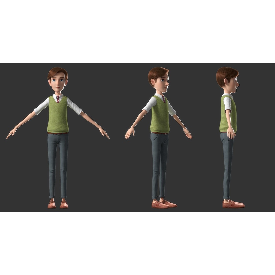 Cartoon Man 3D Model – High-Quality Character with Clothing Options, FBX - View 16