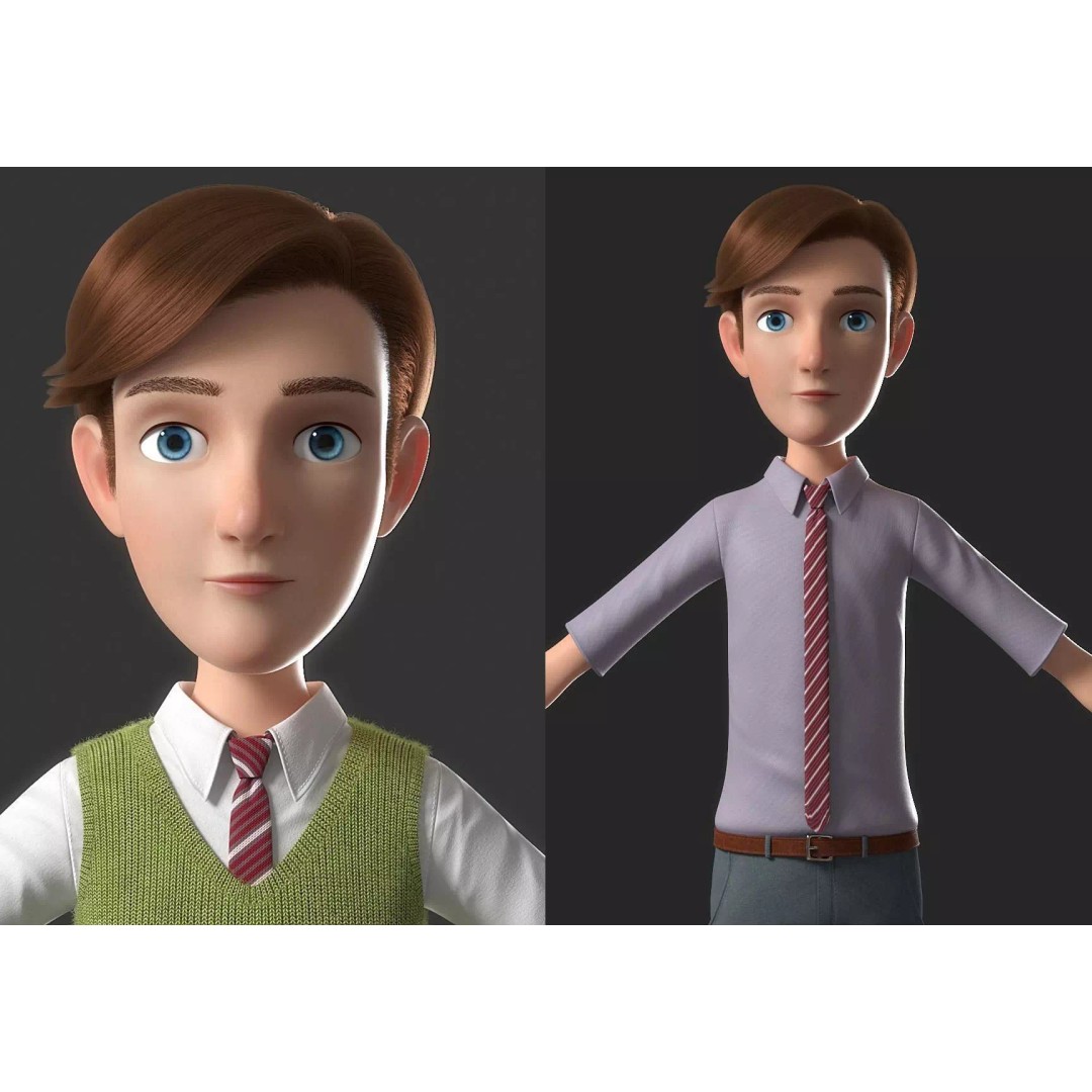 Cartoon Man 3D Model – High-Quality Character with Clothing Options, FBX - View 2