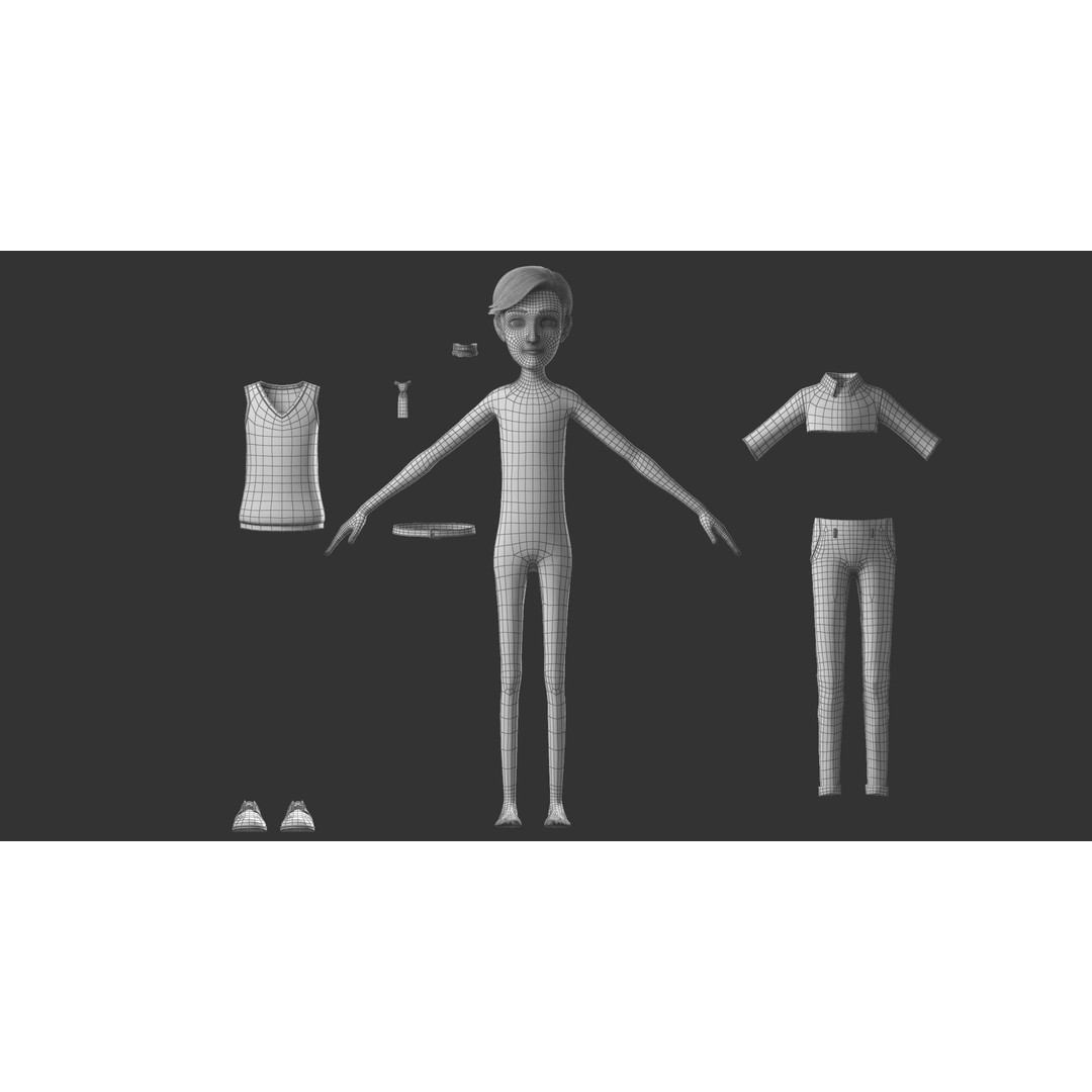 Cartoon Man 3D Model – High-Quality Character with Clothing Options, FBX - View 32