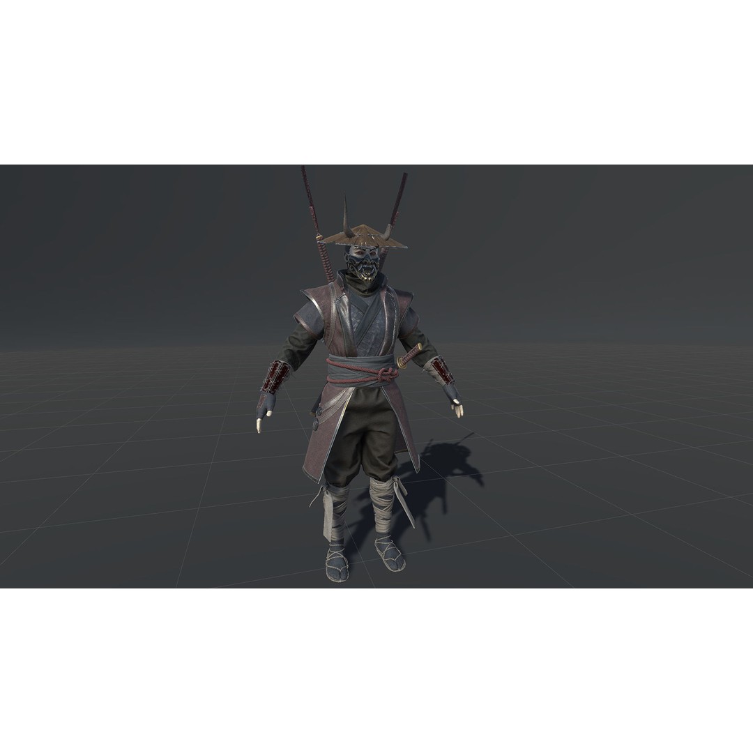 Fallen Samurai 3D Model – Low Poly Rigged Character for Games, FBX - View 17
