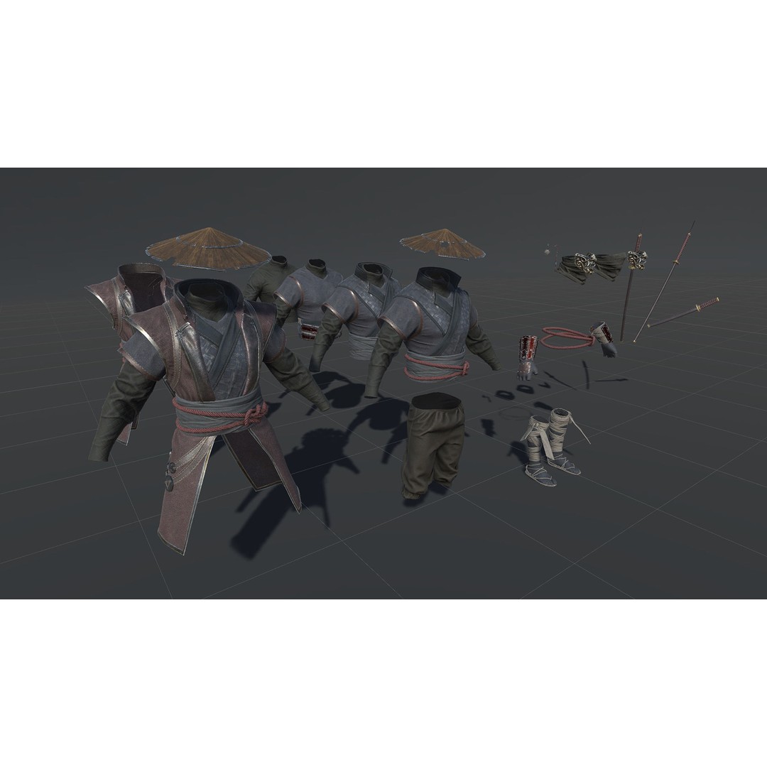 Fallen Samurai 3D Model – Low Poly Rigged Character for Games, FBX - View 22