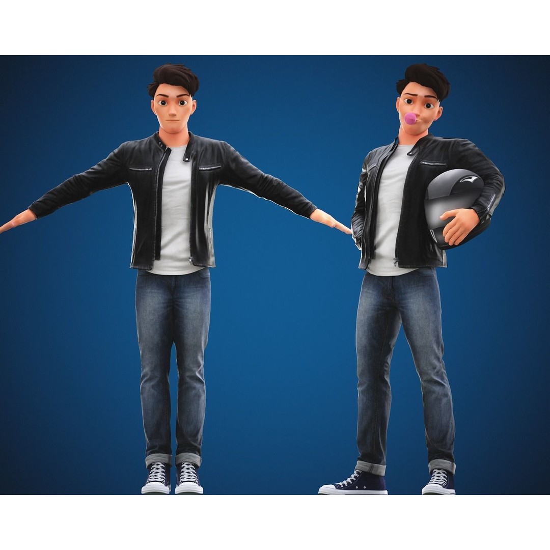 Stylized Cartoon Man 3D Model – Rigged Low-Poly Character for Animation - View 13