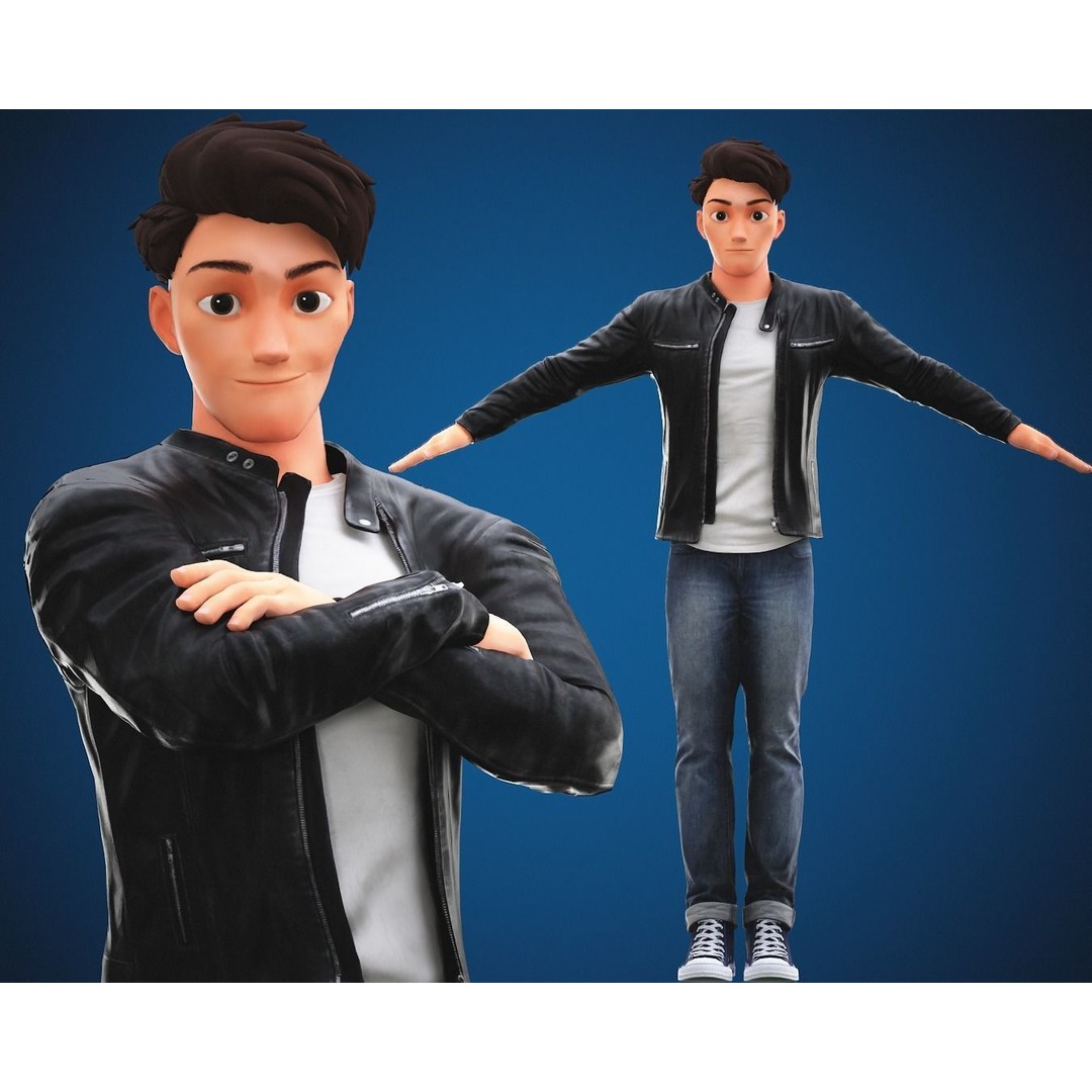 Stylized Cartoon Man 3D Model – Rigged Low-Poly Character for Animation - View 3