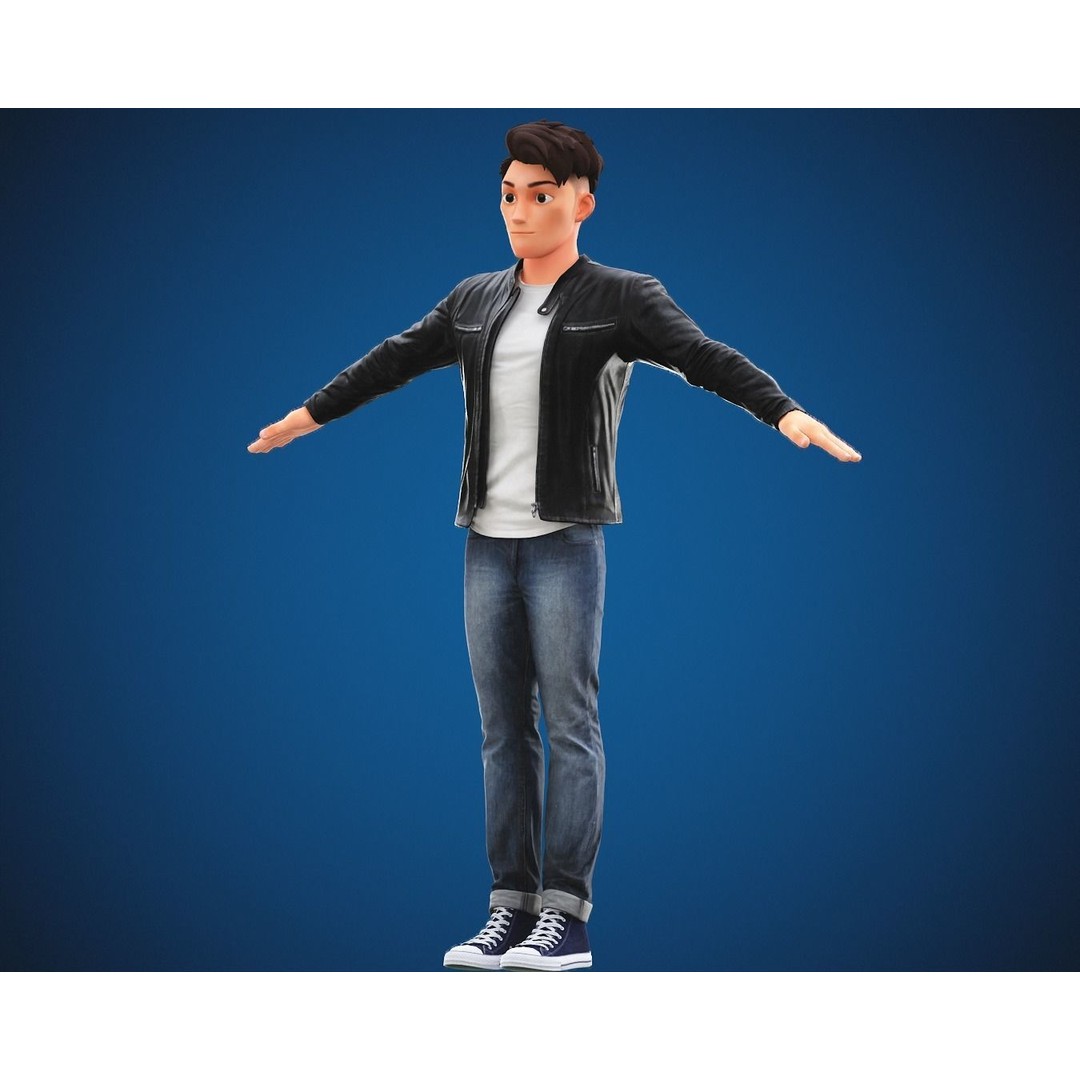 Stylized Cartoon Man 3D Model – Rigged Low-Poly Character for Animation - View 9