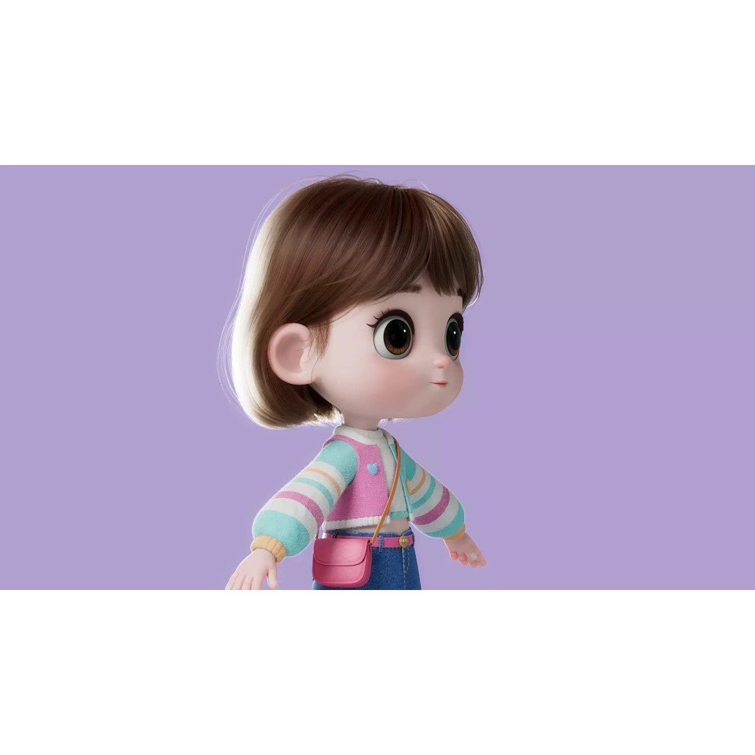 Cartoon Girl 3D Model – High Poly Character Ready to Rig, FBX - View 11