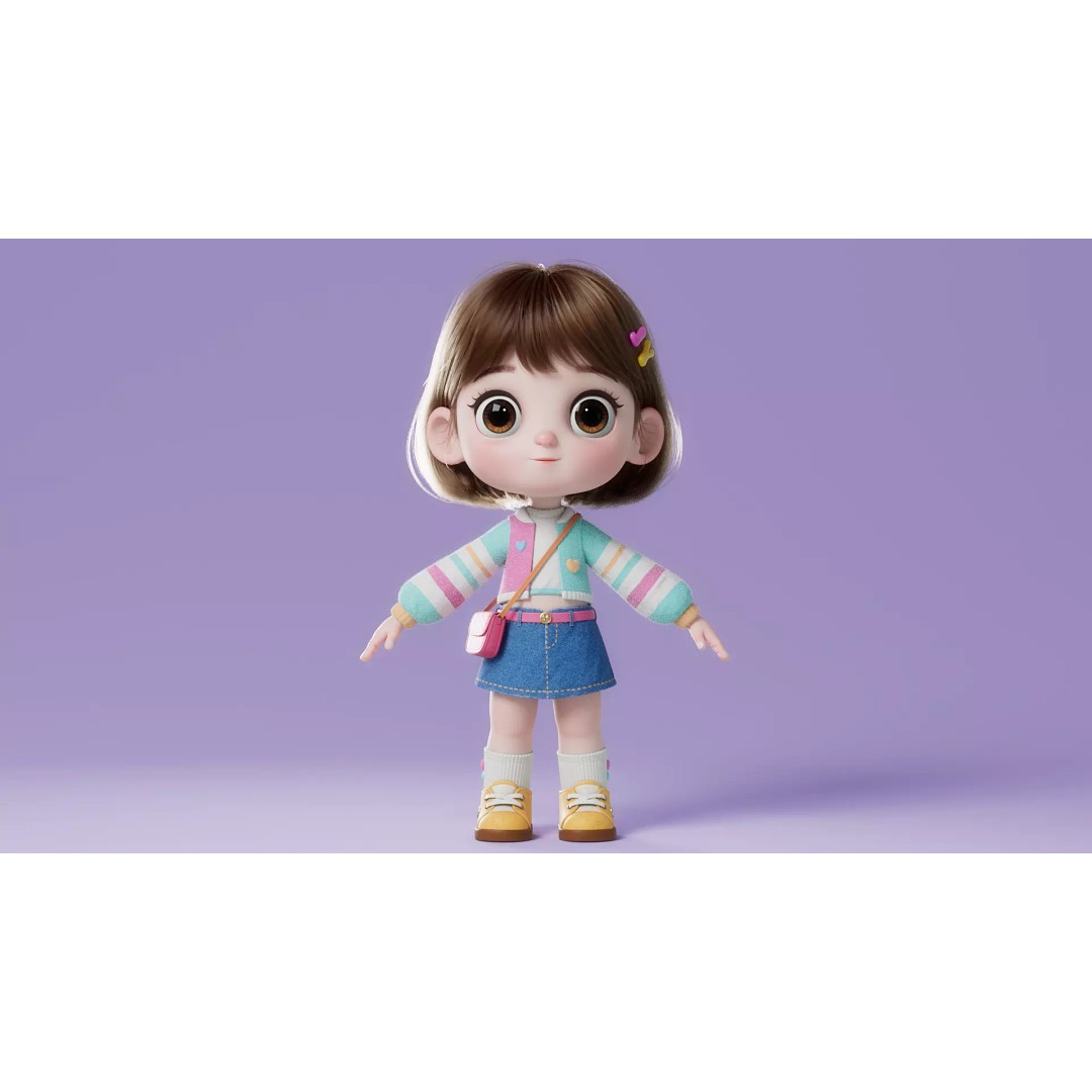 Cartoon Girl 3D Model – High Poly Character Ready to Rig, FBX - View 13