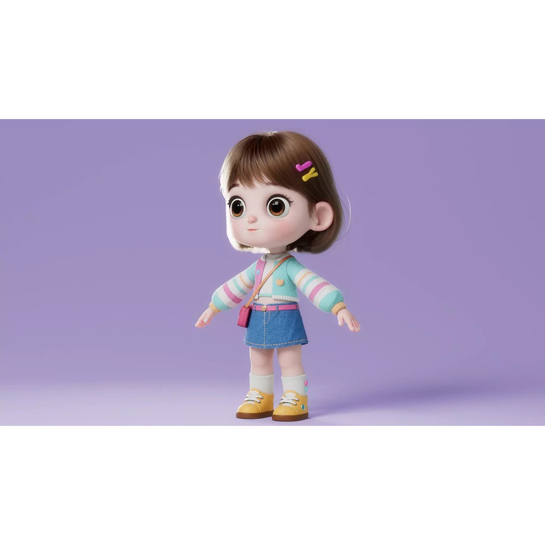 Cartoon Girl 3D Model – High Poly Character Ready to Rig, FBX - View 14