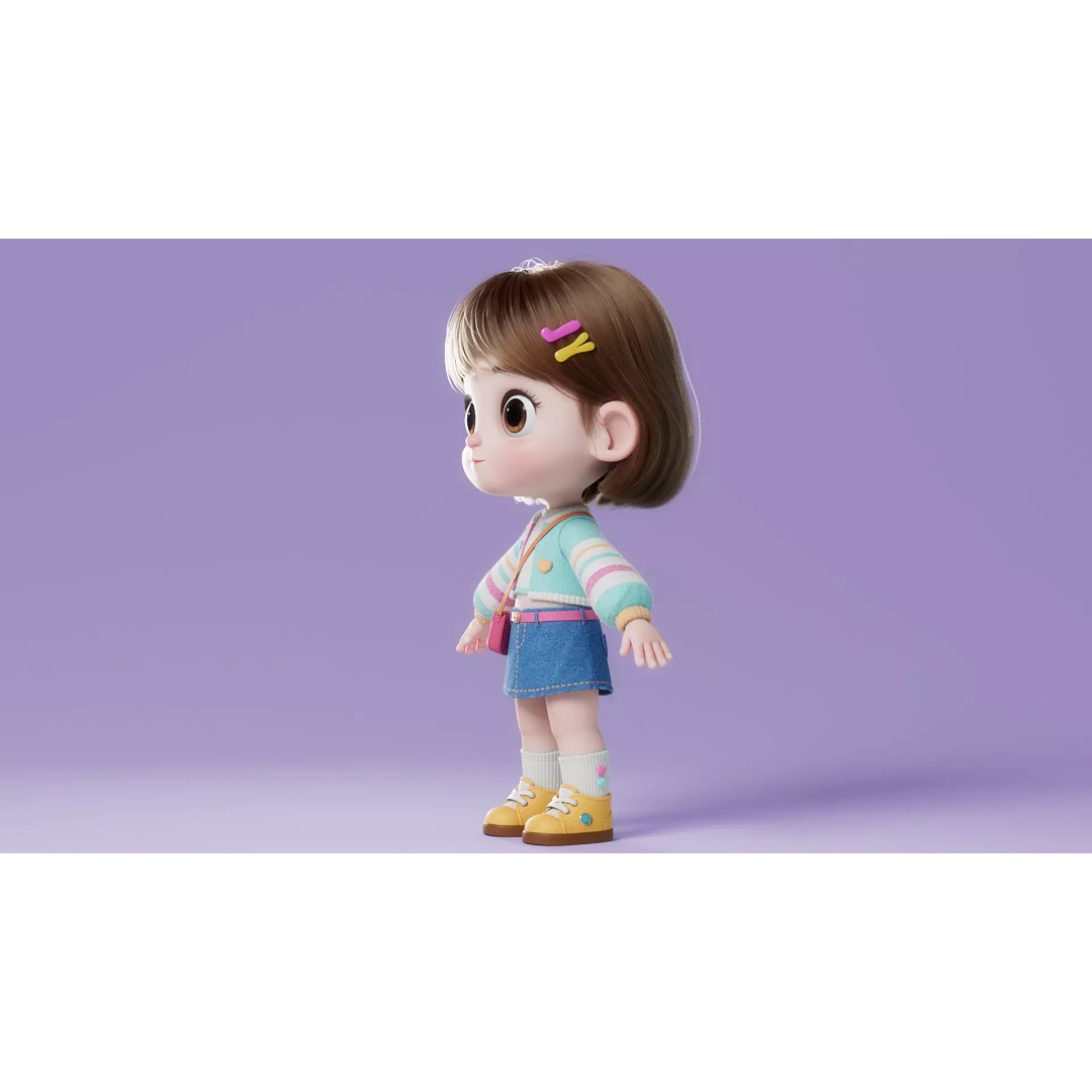 Cartoon Girl 3D Model – High Poly Character Ready to Rig, FBX - View 15