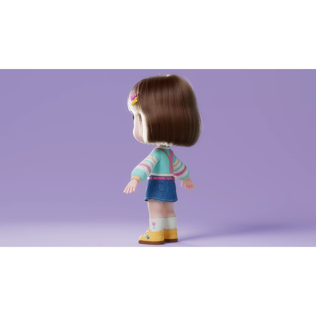 Cartoon Girl 3D Model – High Poly Character Ready to Rig, FBX - View 16