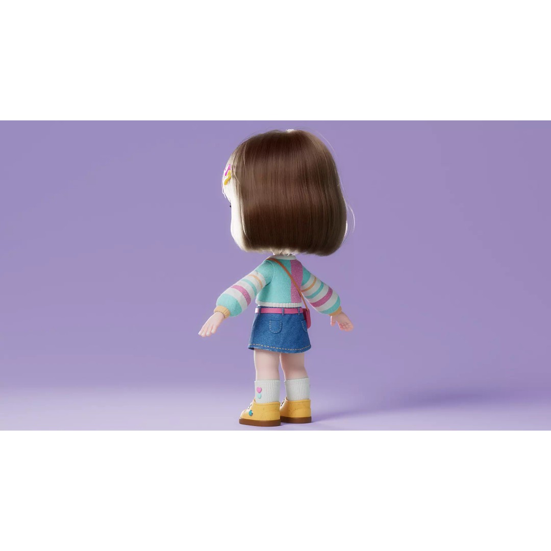 Cartoon Girl 3D Model – High Poly Character Ready to Rig, FBX - View 17