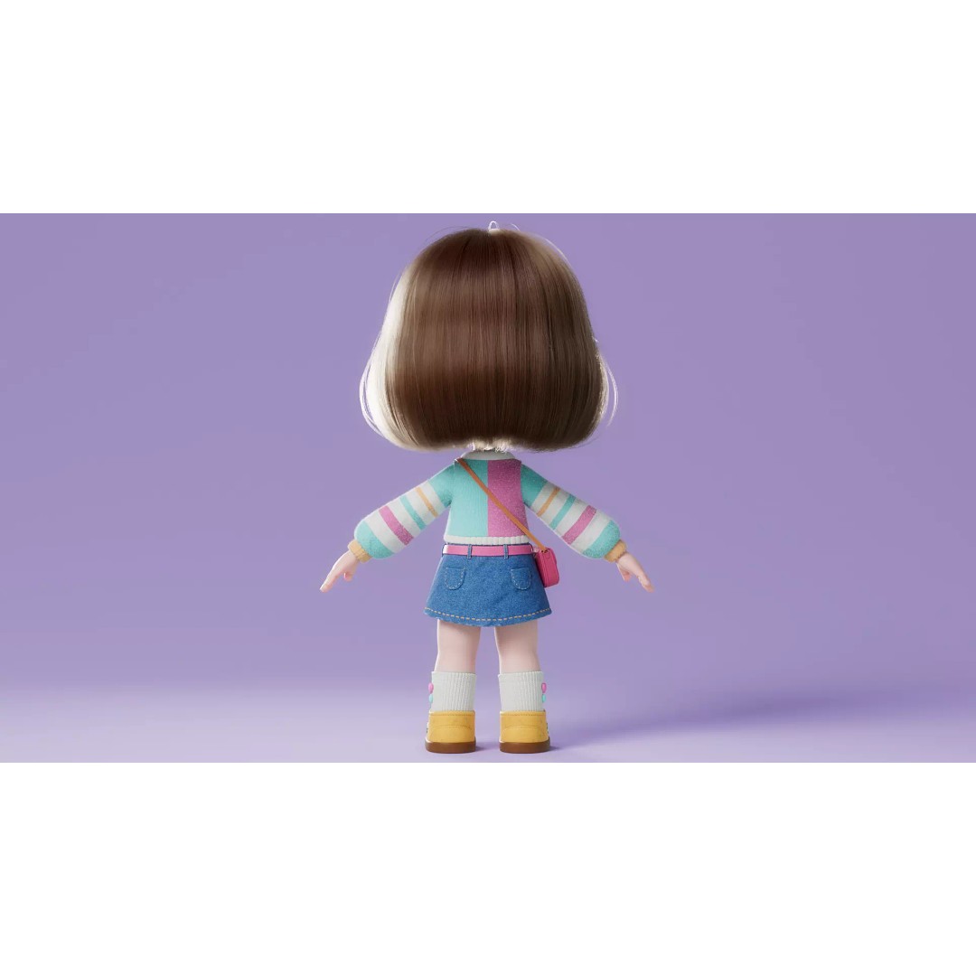 Cartoon Girl 3D Model – High Poly Character Ready to Rig, FBX - View 18