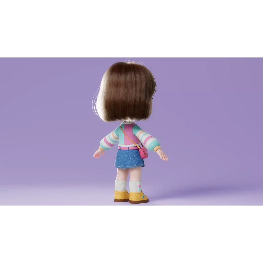 Cartoon Girl 3D Model – High Poly Character Ready to Rig, FBX - View 19