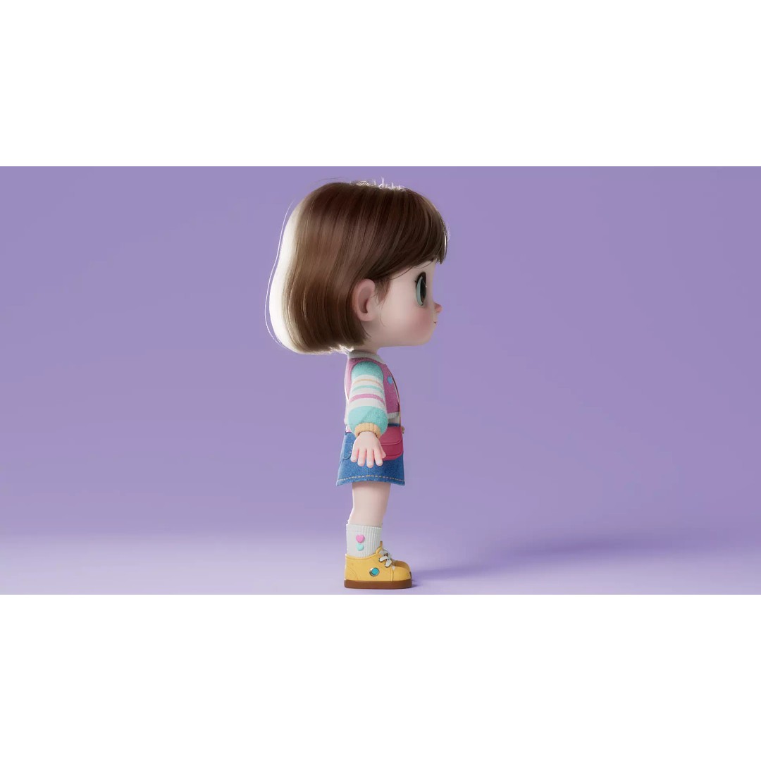 Cartoon Girl 3D Model – High Poly Character Ready to Rig, FBX - View 20