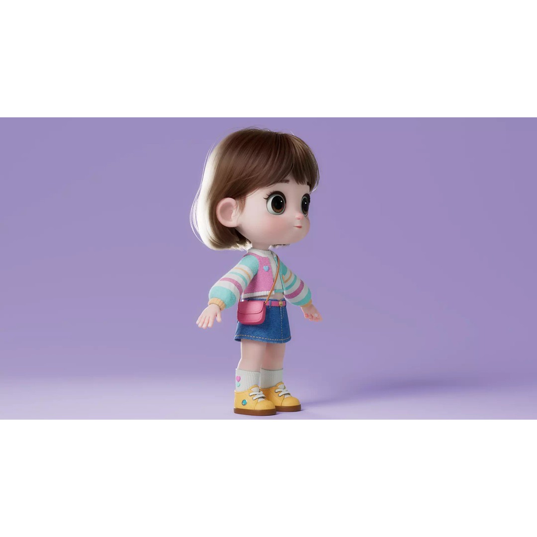 Cartoon Girl 3D Model – High Poly Character Ready to Rig, FBX - View 21