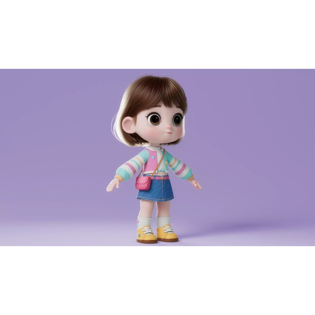Cartoon Girl 3D Model – High Poly Character Ready to Rig, FBX - View 22