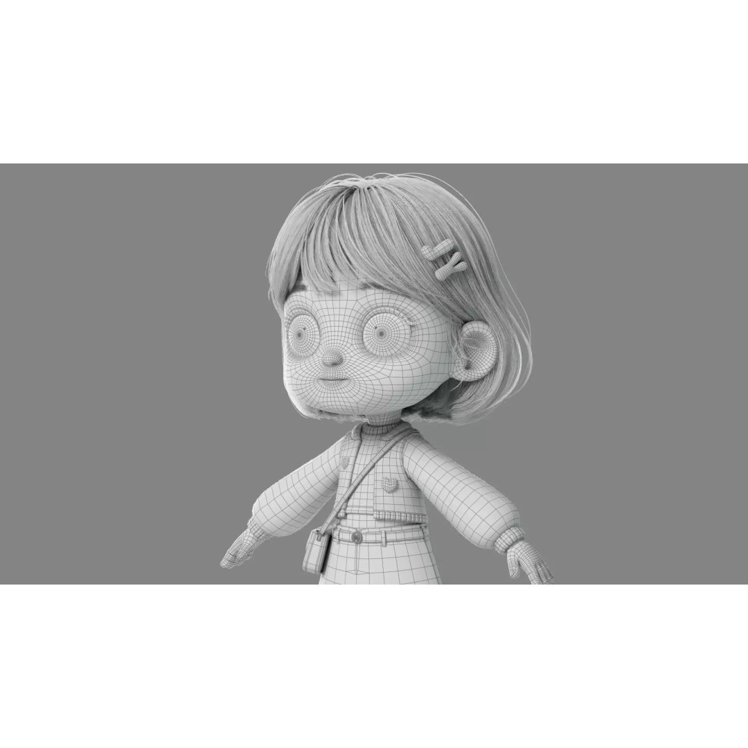 Cartoon Girl 3D Model – High Poly Character Ready to Rig, FBX - View 28