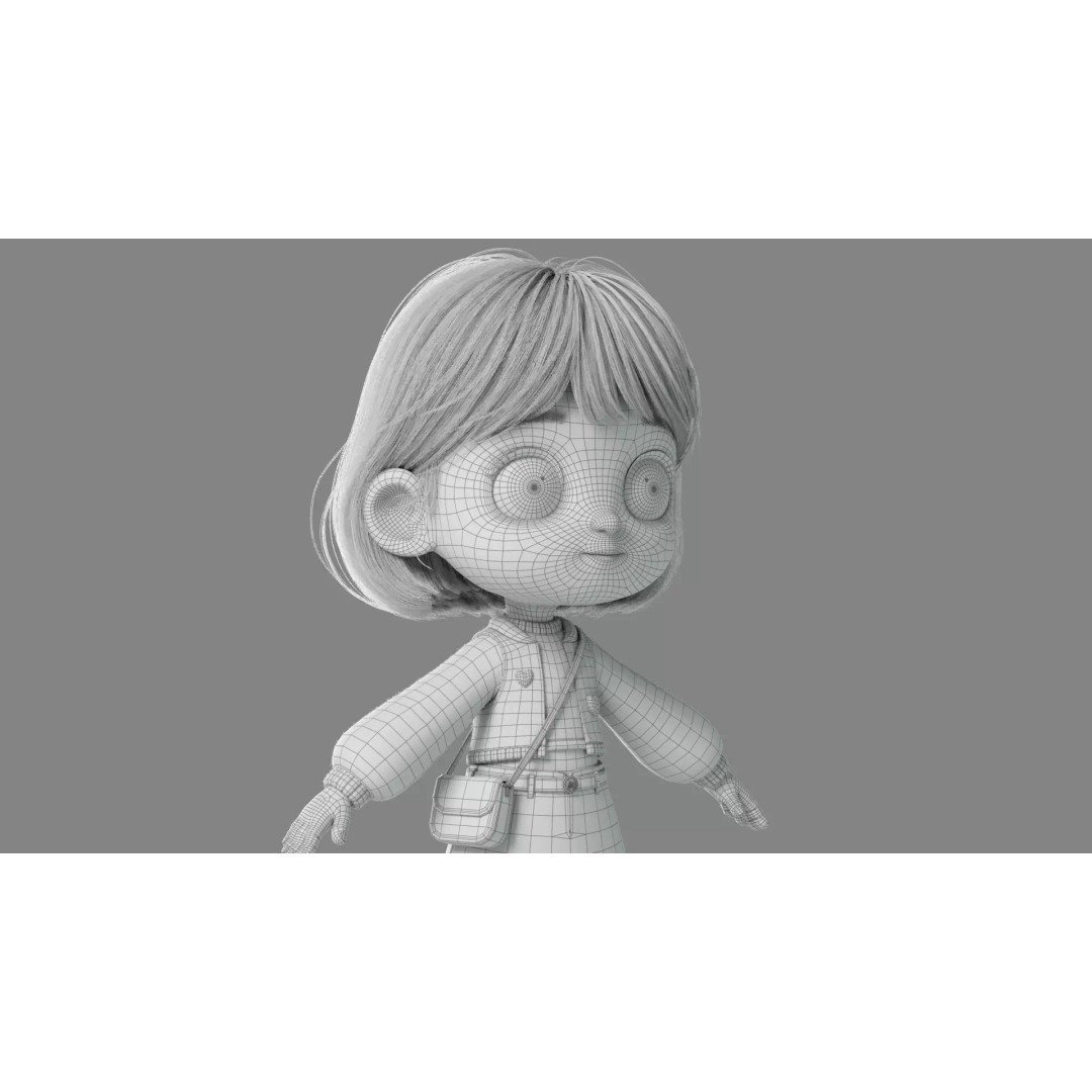 Cartoon Girl 3D Model – High Poly Character Ready to Rig, FBX - View 33