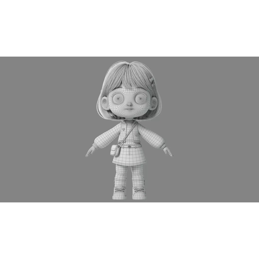 Cartoon Girl 3D Model – High Poly Character Ready to Rig, FBX - View 34