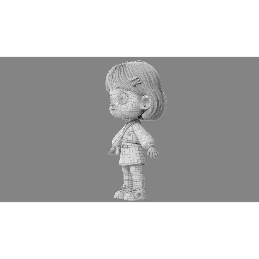 Cartoon Girl 3D Model – High Poly Character Ready to Rig, FBX - View 35