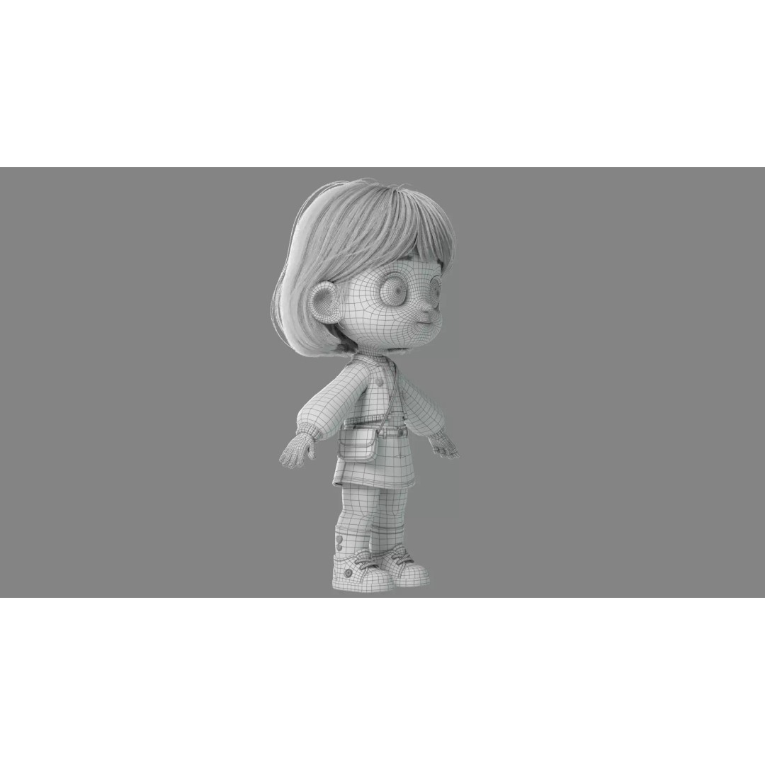 Cartoon Girl 3D Model – High Poly Character Ready to Rig, FBX - View 39