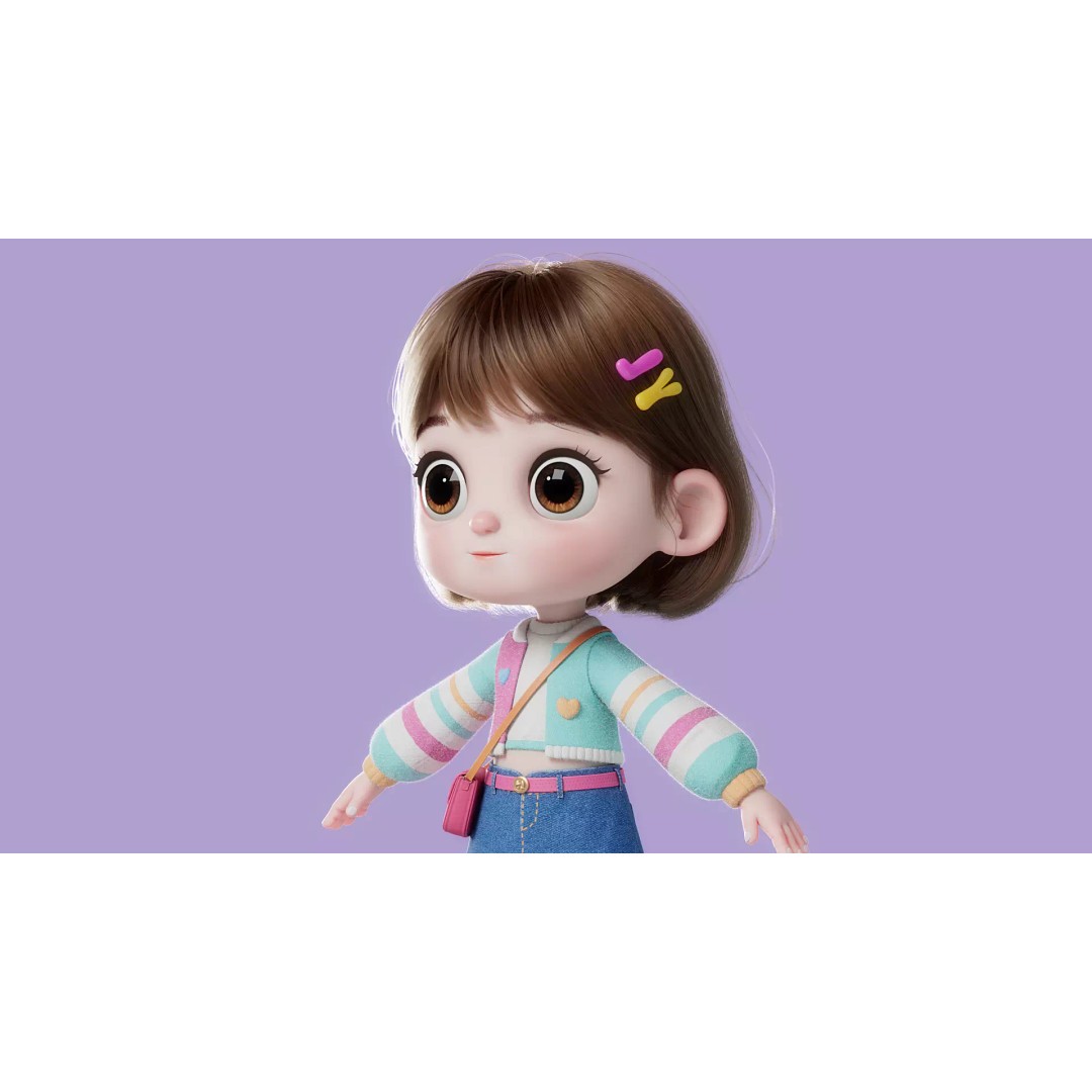 Cartoon Girl 3D Model – High Poly Character Ready to Rig, FBX - View 4