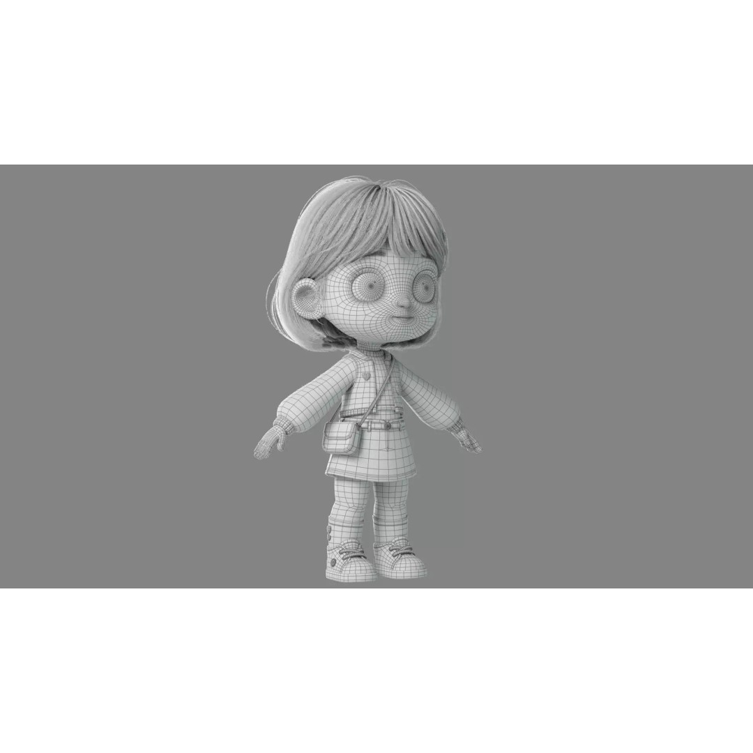 Cartoon Girl 3D Model – High Poly Character Ready to Rig, FBX - View 40