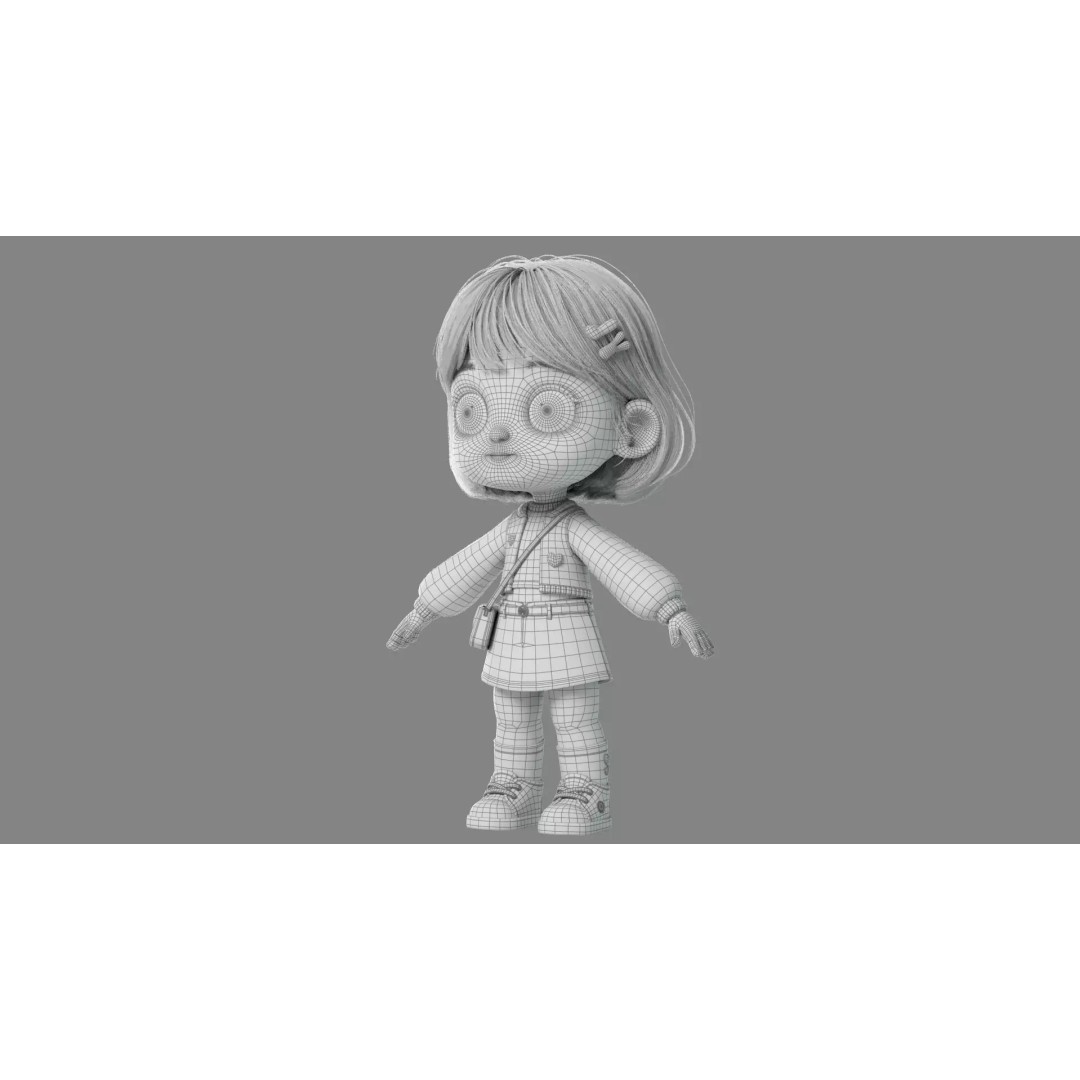 Cartoon Girl 3D Model – High Poly Character Ready to Rig, FBX - View 42