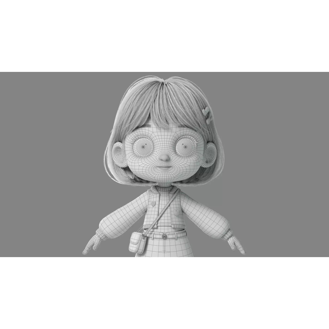 Cartoon Girl 3D Model – High Poly Character Ready to Rig, FBX - View 43