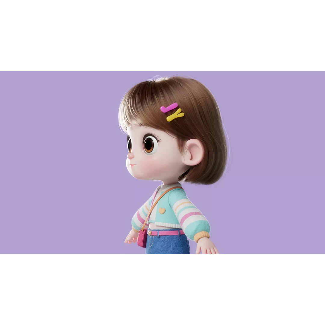 Cartoon Girl 3D Model – High Poly Character Ready to Rig, FBX - View 5