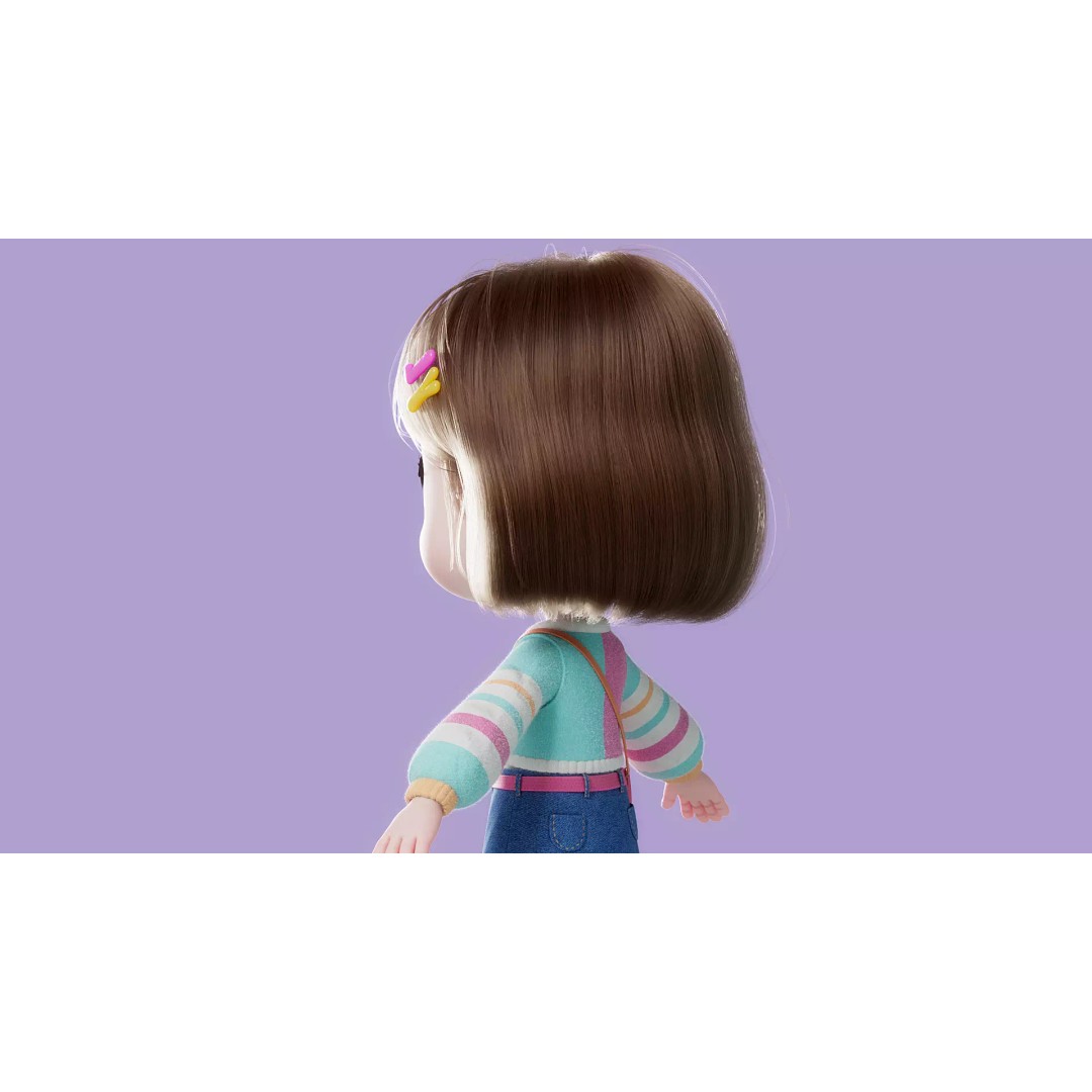 Cartoon Girl 3D Model – High Poly Character Ready to Rig, FBX - View 6