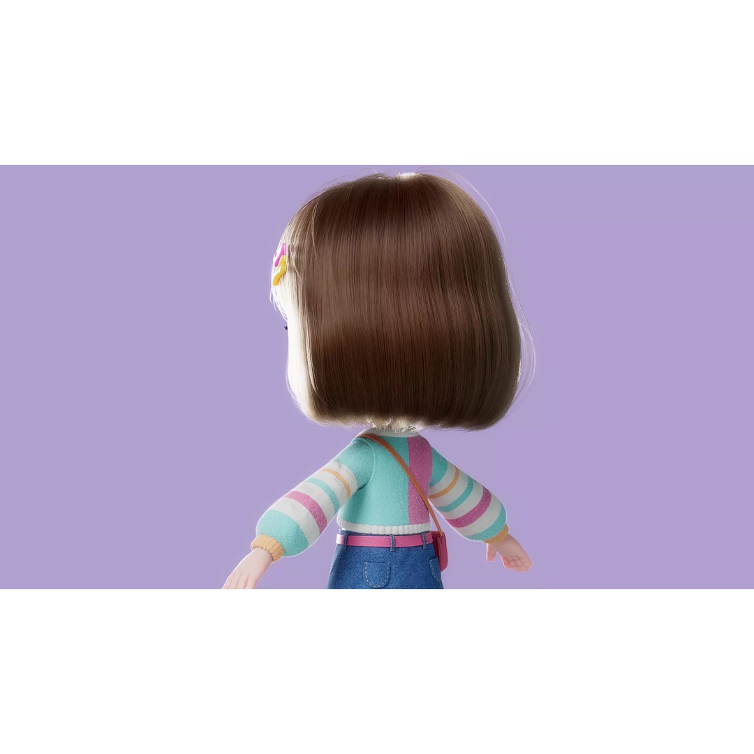 Cartoon Girl 3D Model – High Poly Character Ready to Rig, FBX - View 7