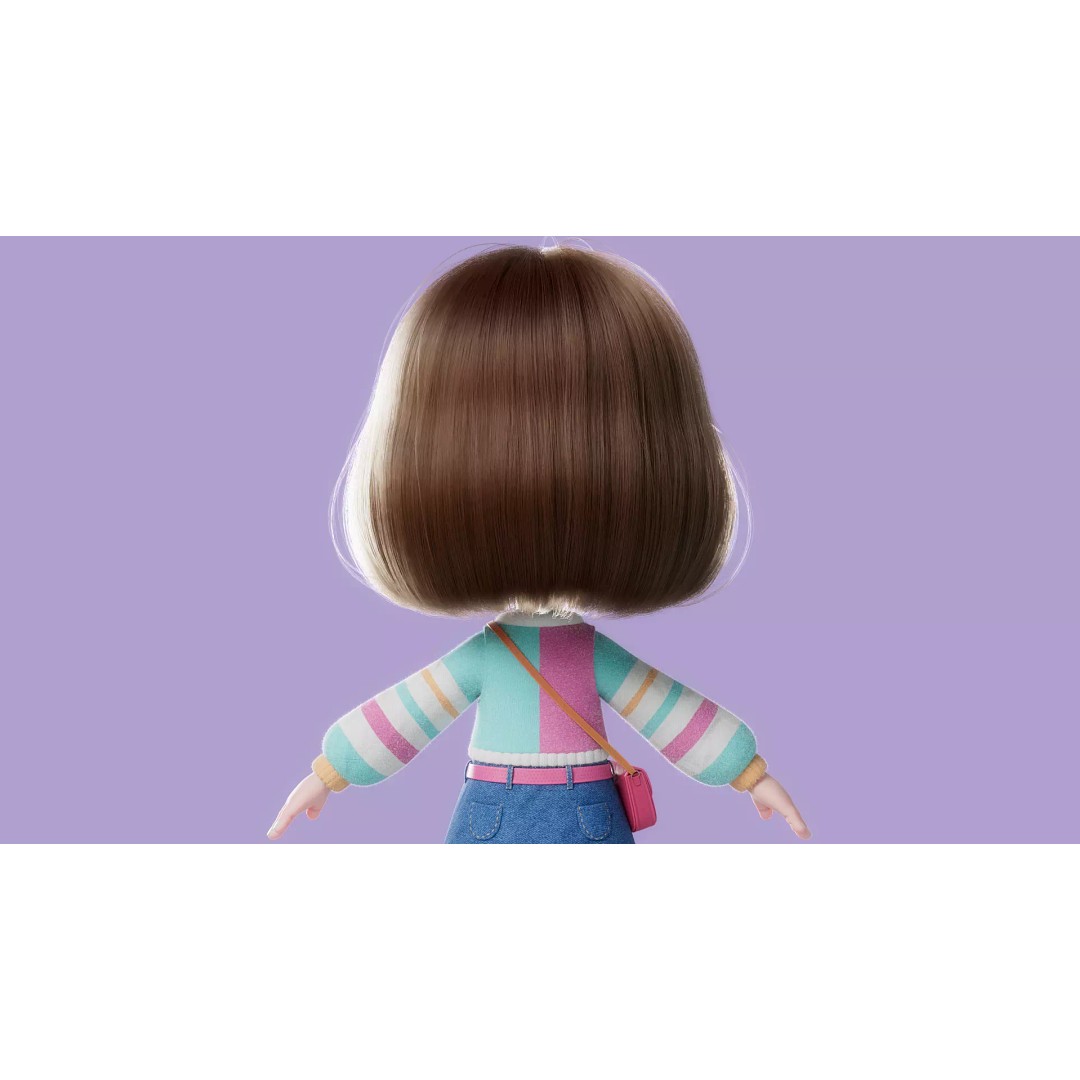 Cartoon Girl 3D Model – High Poly Character Ready to Rig, FBX - View 8