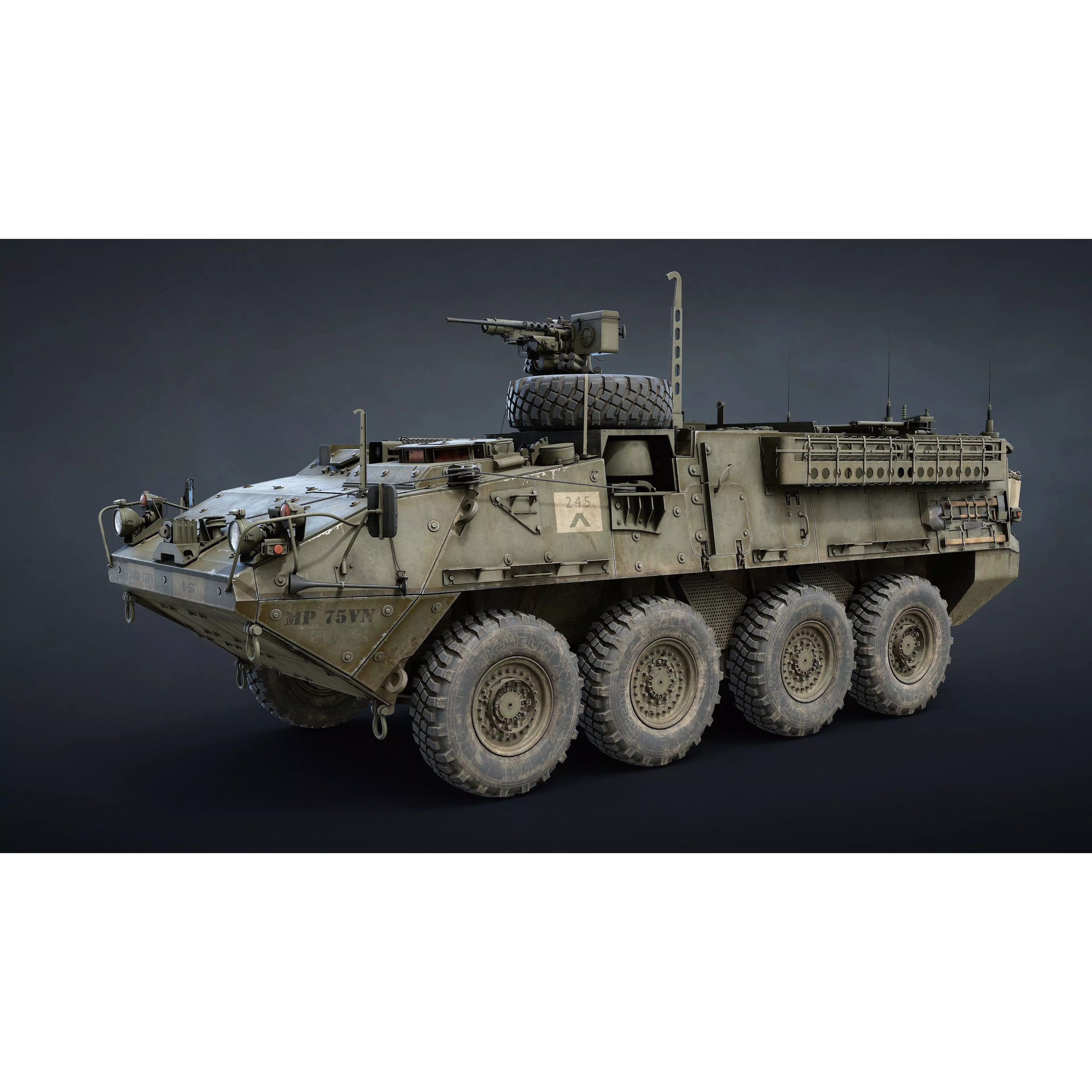 M1126 Stryker APC - Low-Poly Game-Ready 3D Model - View 3