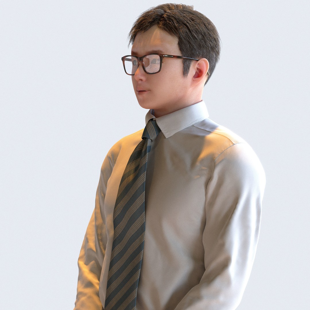 Posed Asian Business Man 3D Model – Realistic Character Pack, FBX & OBJ - View 12