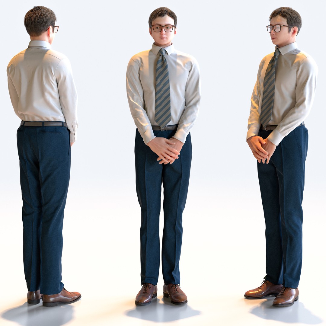 Posed Asian Business Man 3D Model – Realistic Character Pack, FBX & OBJ - View 13