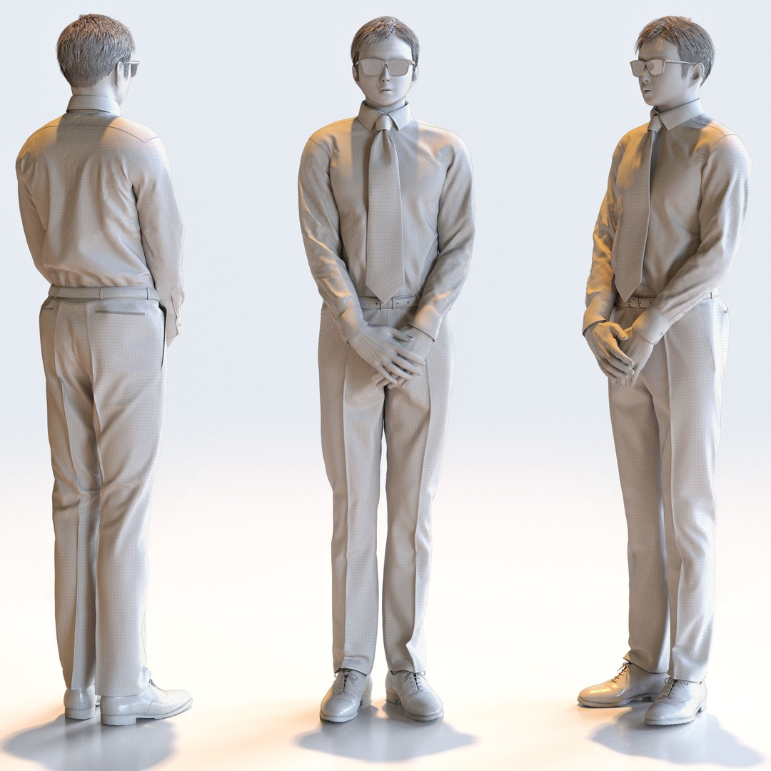 Posed Asian Business Man 3D Model – Realistic Character Pack, FBX & OBJ - View 14