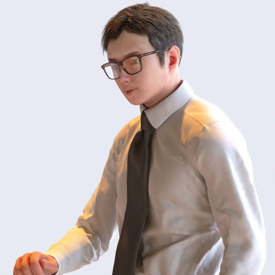 Posed Asian Business Man 3D Model – Realistic Character Pack, FBX & OBJ - View 16