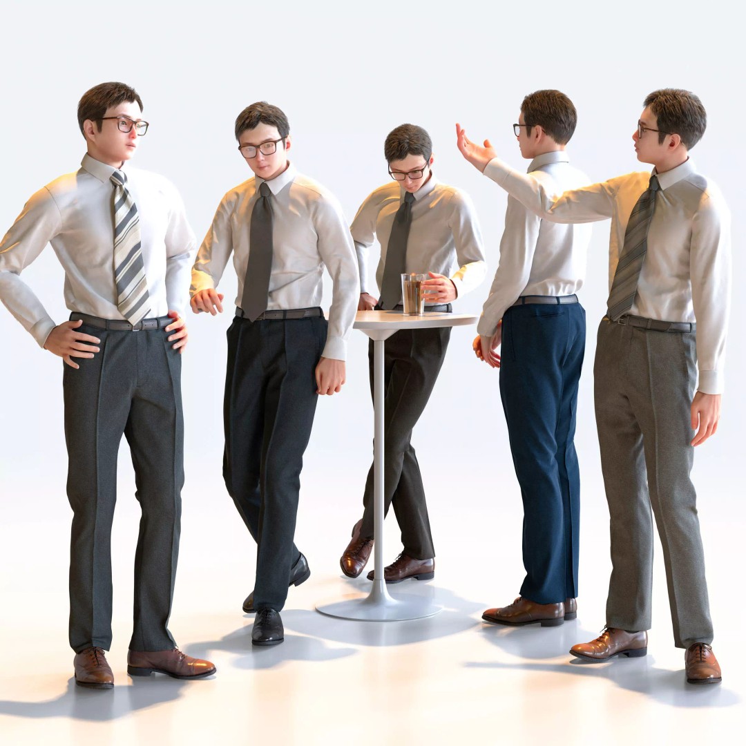 Posed Asian Business Man 3D Model – Realistic Character Pack, FBX & OBJ - View 2