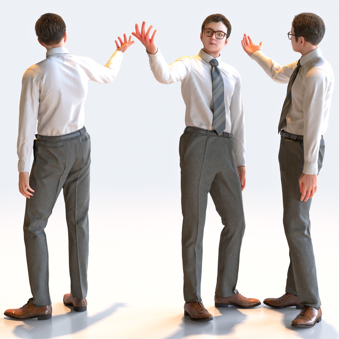 Posed Asian Business Man 3D Model – Realistic Character Pack, FBX & OBJ - View 21