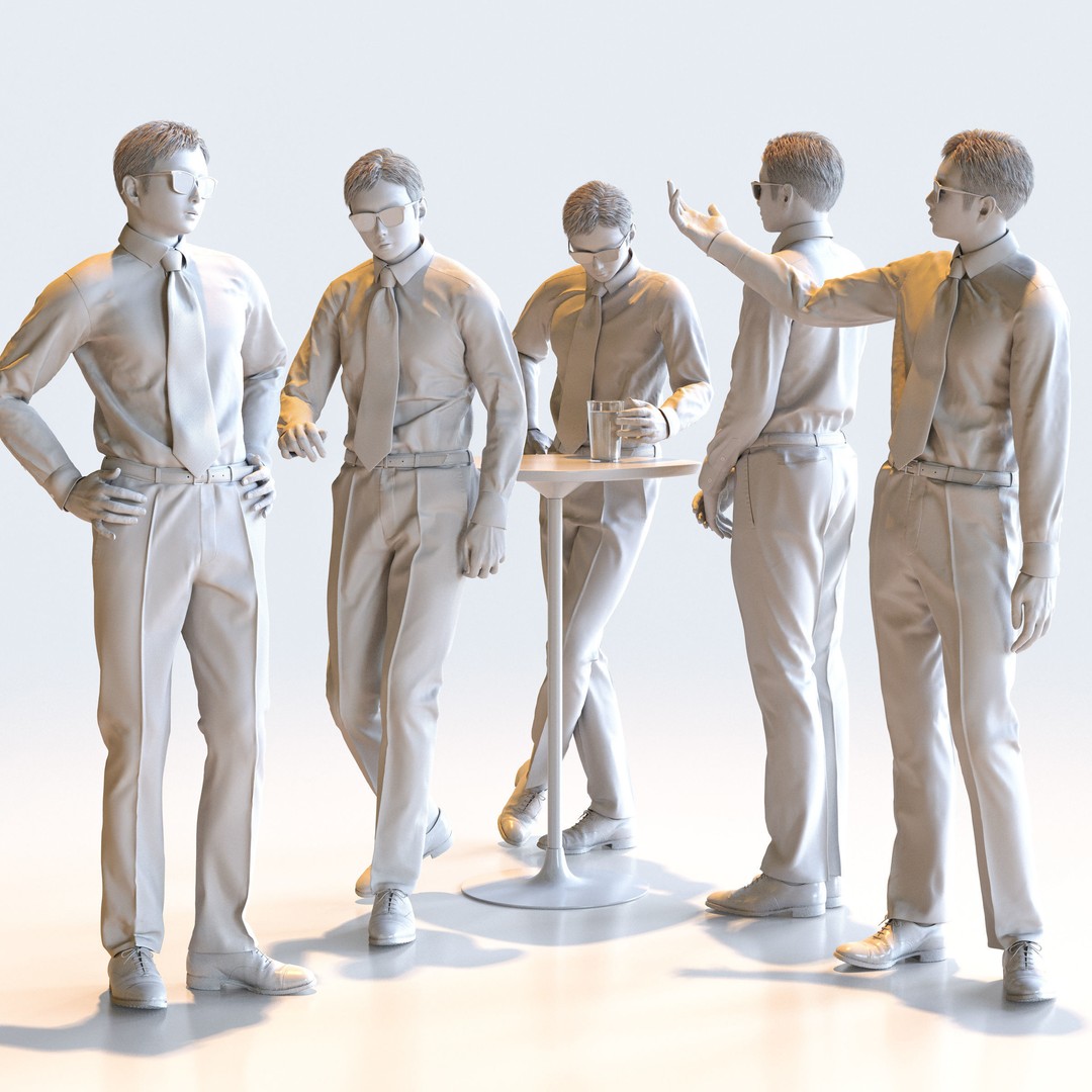 Posed Asian Business Man 3D Model – Realistic Character Pack, FBX & OBJ - View 3