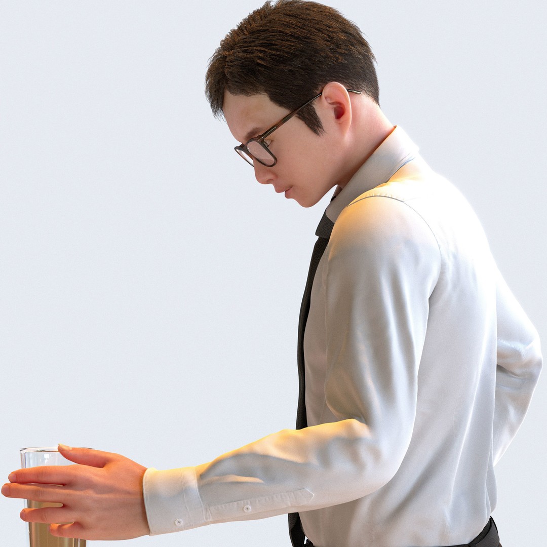 Posed Asian Business Man 3D Model – Realistic Character Pack, FBX & OBJ - View 4