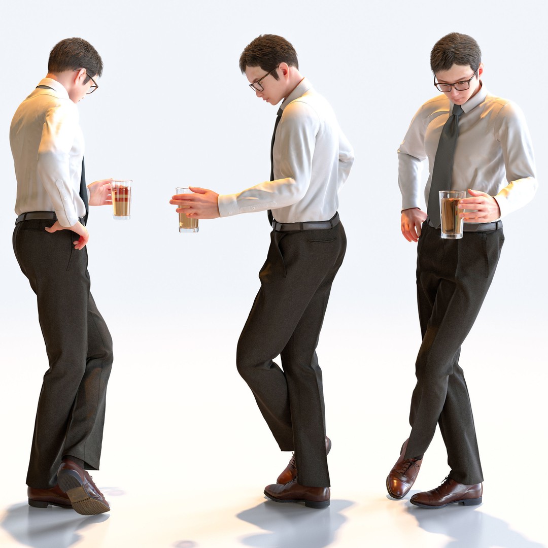 Posed Asian Business Man 3D Model – Realistic Character Pack, FBX & OBJ - View 5