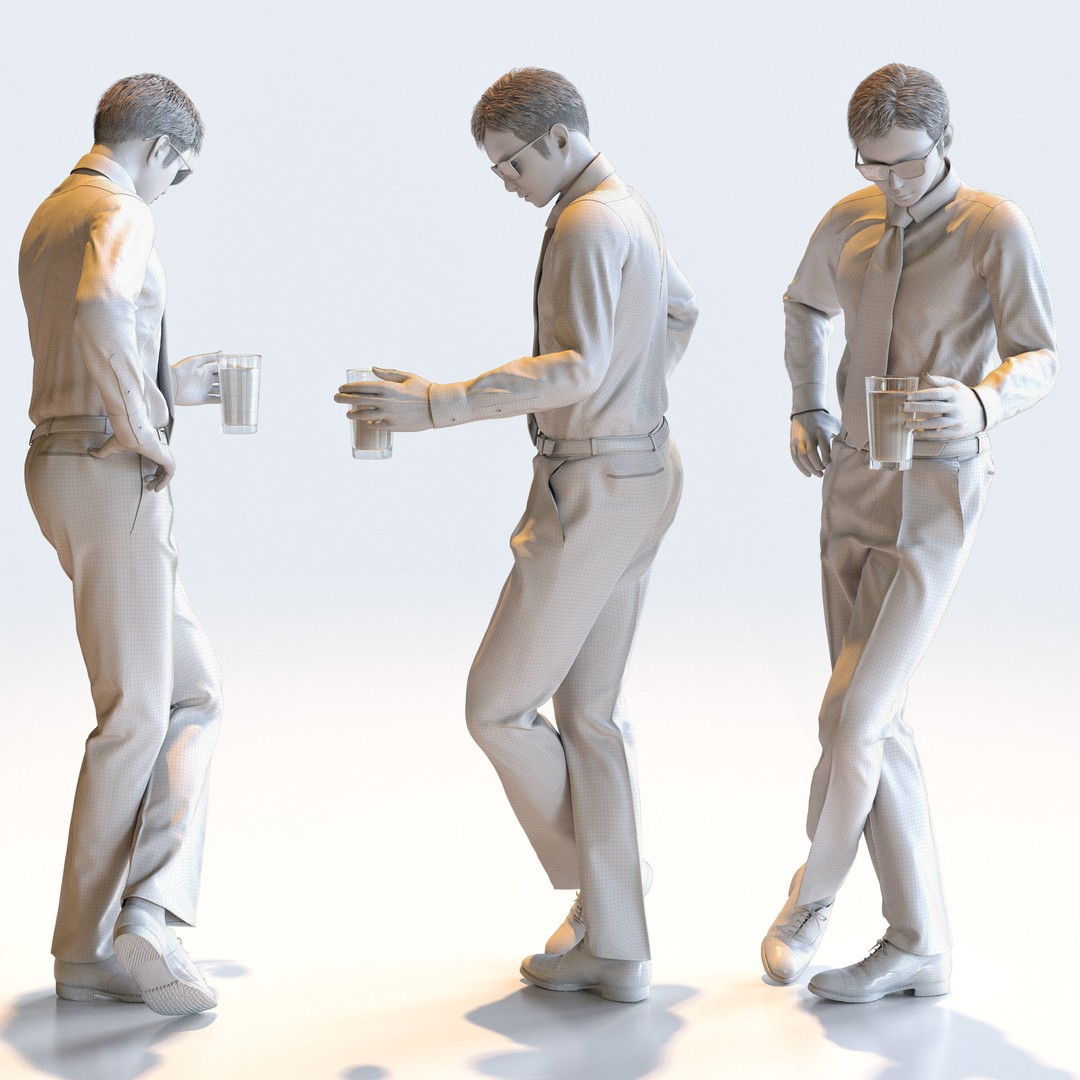 Posed Asian Business Man 3D Model – Realistic Character Pack, FBX & OBJ - View 6