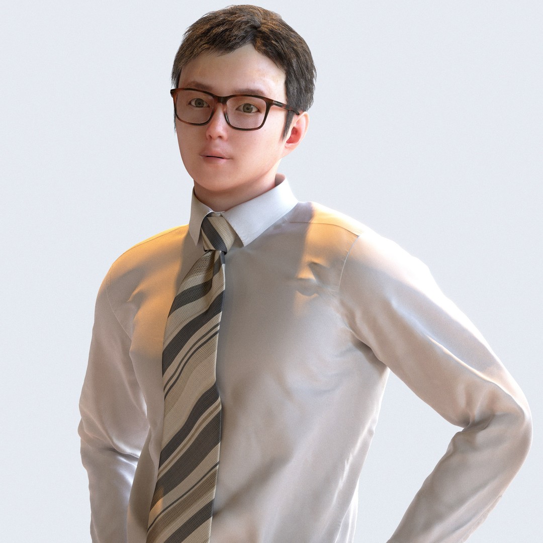 Posed Asian Business Man 3D Model – Realistic Character Pack, FBX & OBJ - View 8