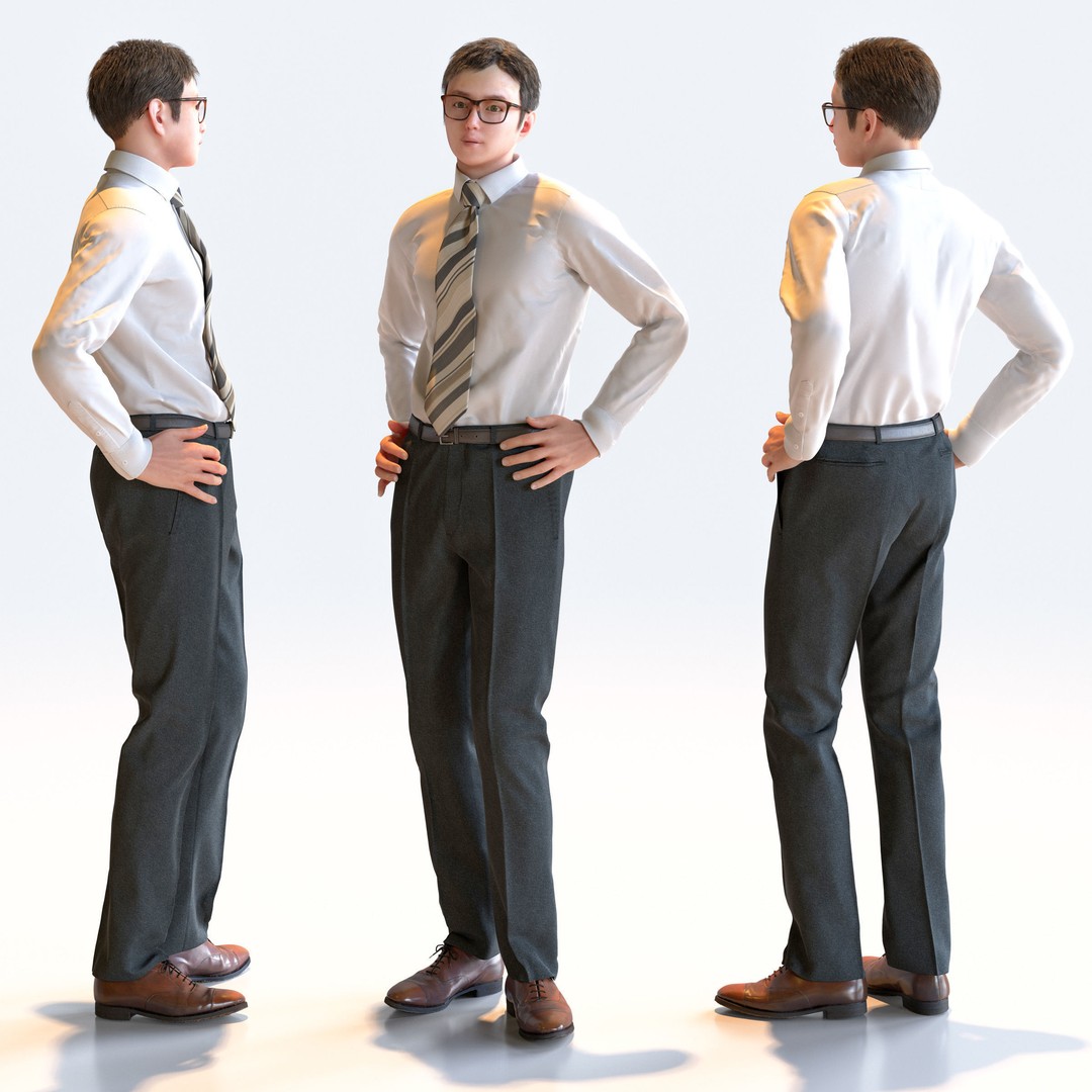 Posed Asian Business Man 3D Model – Realistic Character Pack, FBX & OBJ - View 9
